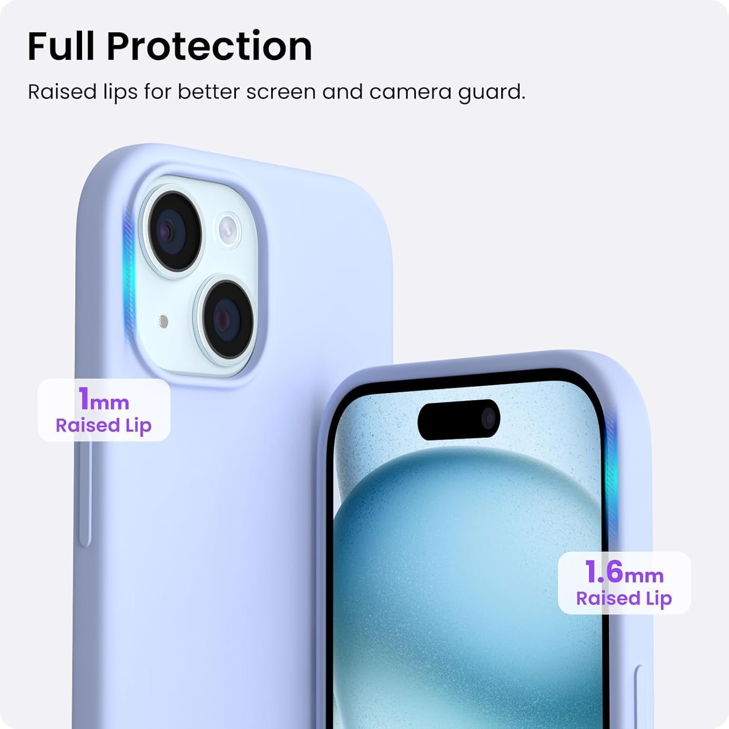 ORNARTO Compatible with iPhone 15 Case 6.1, Slim Liquid Silicone 3 Layers Full Covered Soft Gel Rubber Phone Case, Anti-Scratch Shockproof Protective Cover 6.1 Inch, Baby Blue thumbnail