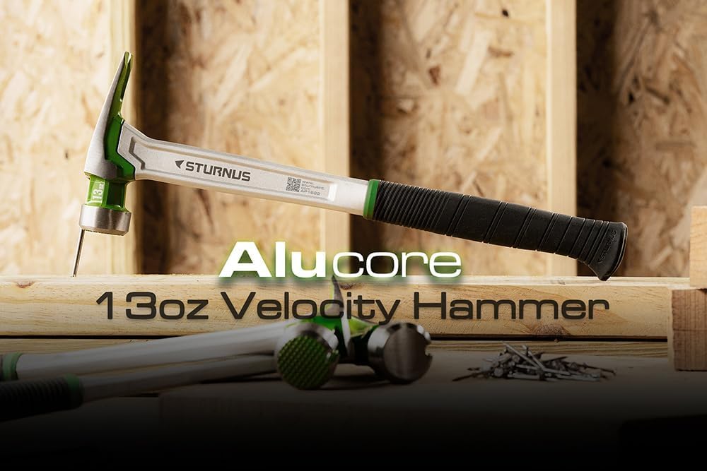 Sturnus Martello da carpentiere Velocity Rip da 368,5 g, in alluminio leggero ed ergonomico, di grado professionale con impugnatura antivibrazione (faccia zigrinata, manico lungo)