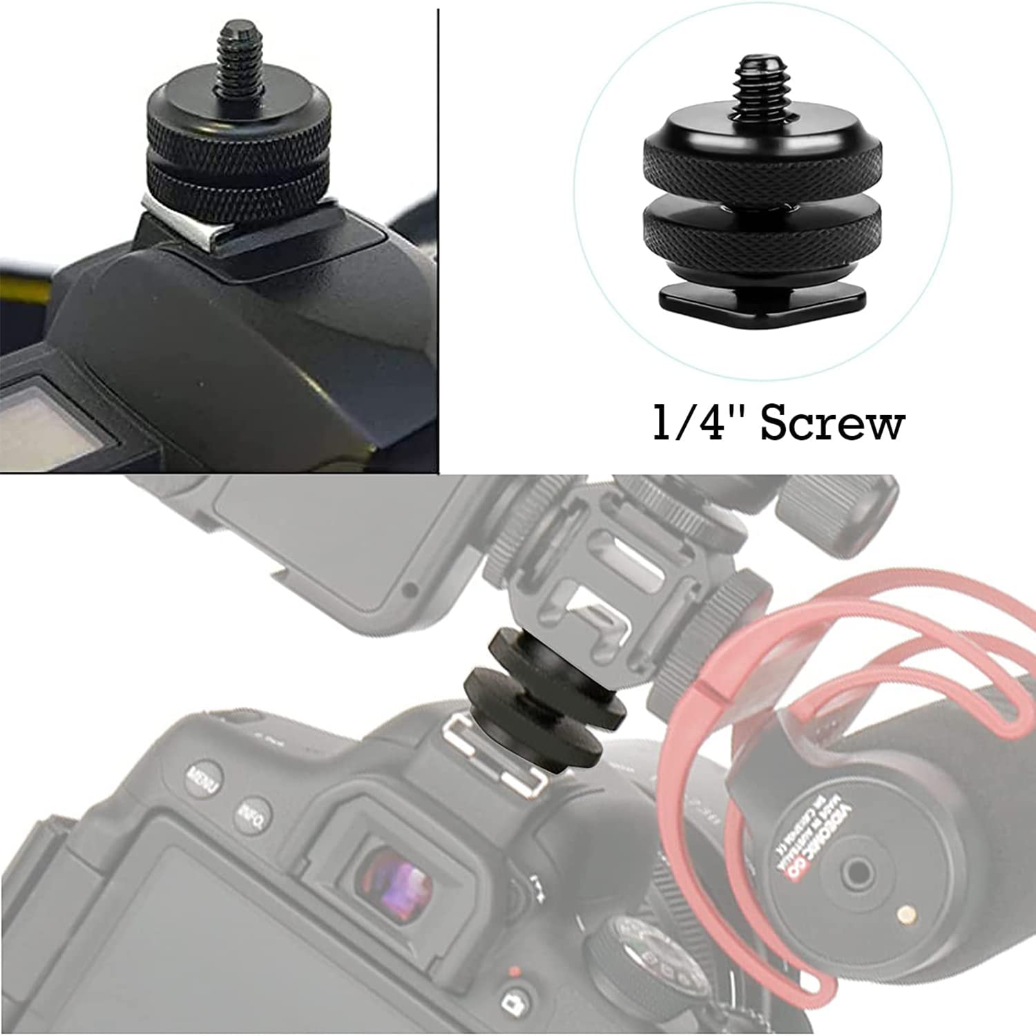 Adattatore per Slitta a Contatto Caldo per Fotocamera [2 Pezzi],Filettatura Treppiede per Slitta a Contatto Caldo,Filettatura da 1/4 di Pollice,per Filettatura Treppiede su Microfoni(Nero)