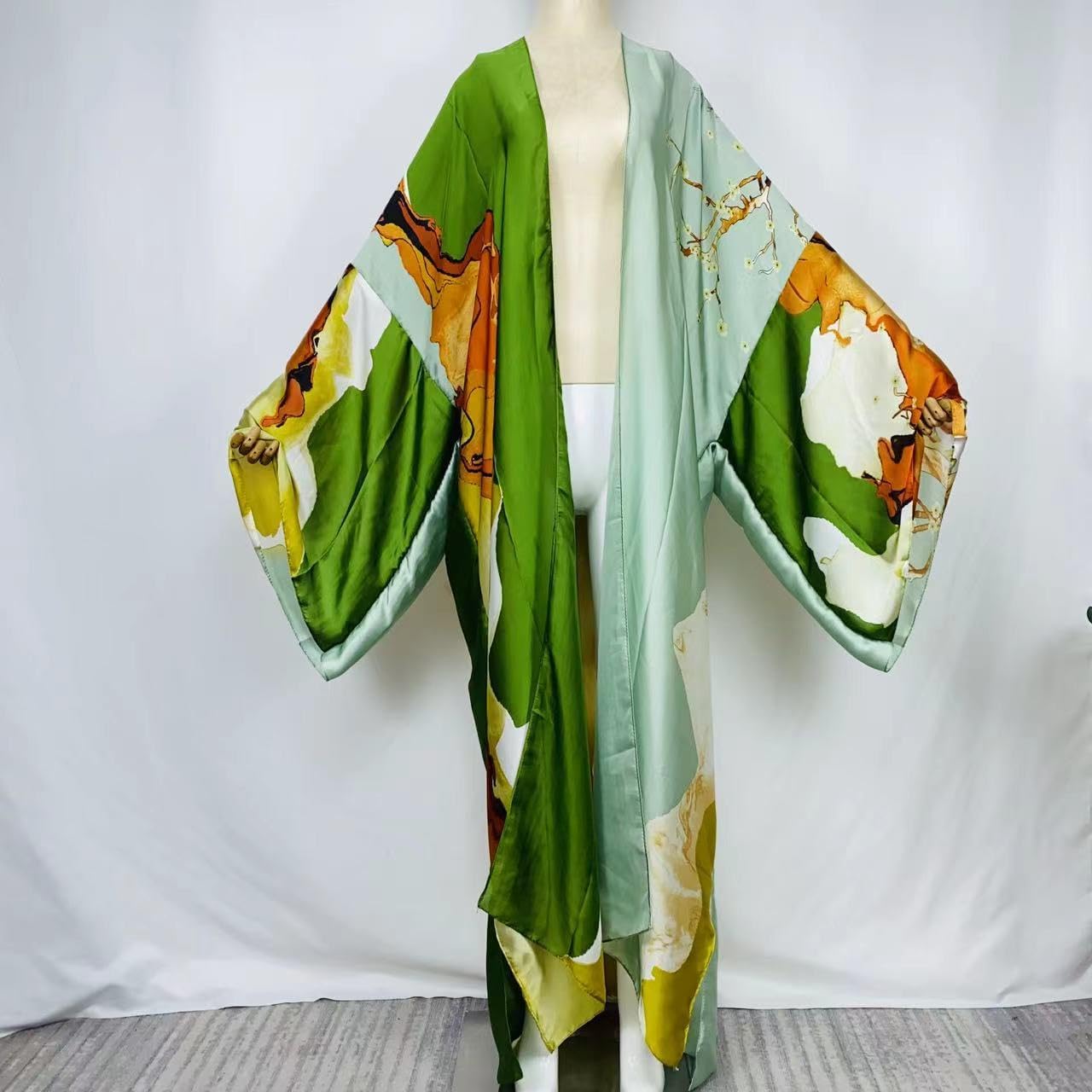 Summer Silk Feeling Women Bikini Sweet kimono Cardigan Stitch Cocktail sexcy Boho African Holiday Batwing SleeveRobe Kaftan