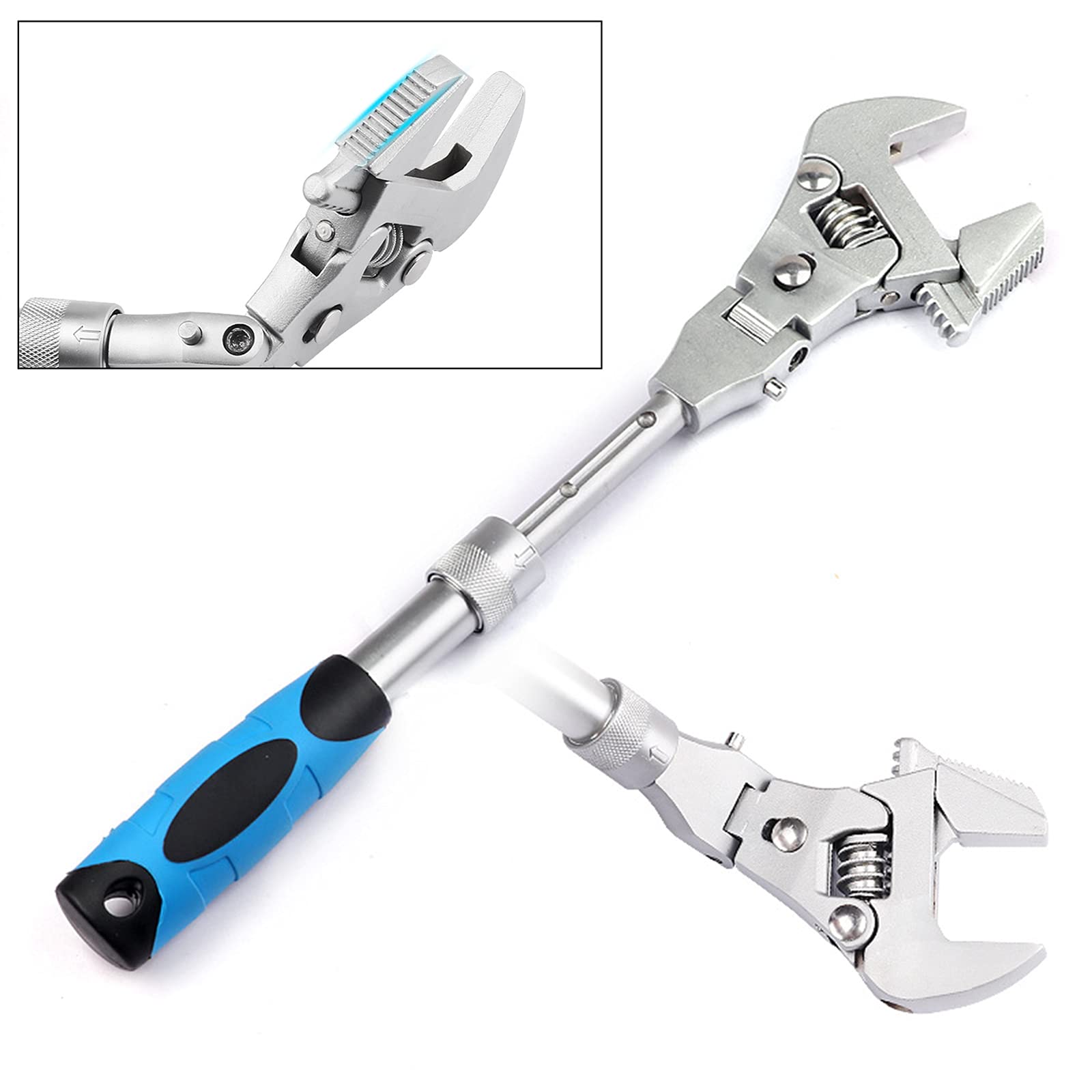 Juego de llaves inglesas ajustables Llaves de cambio, 10 pulgadas Cinco en uno Plegable Trinquete de cabeza móvil Máquina rápida for reparar agua, electricidad, aire acondicionado de baño, con cabeza