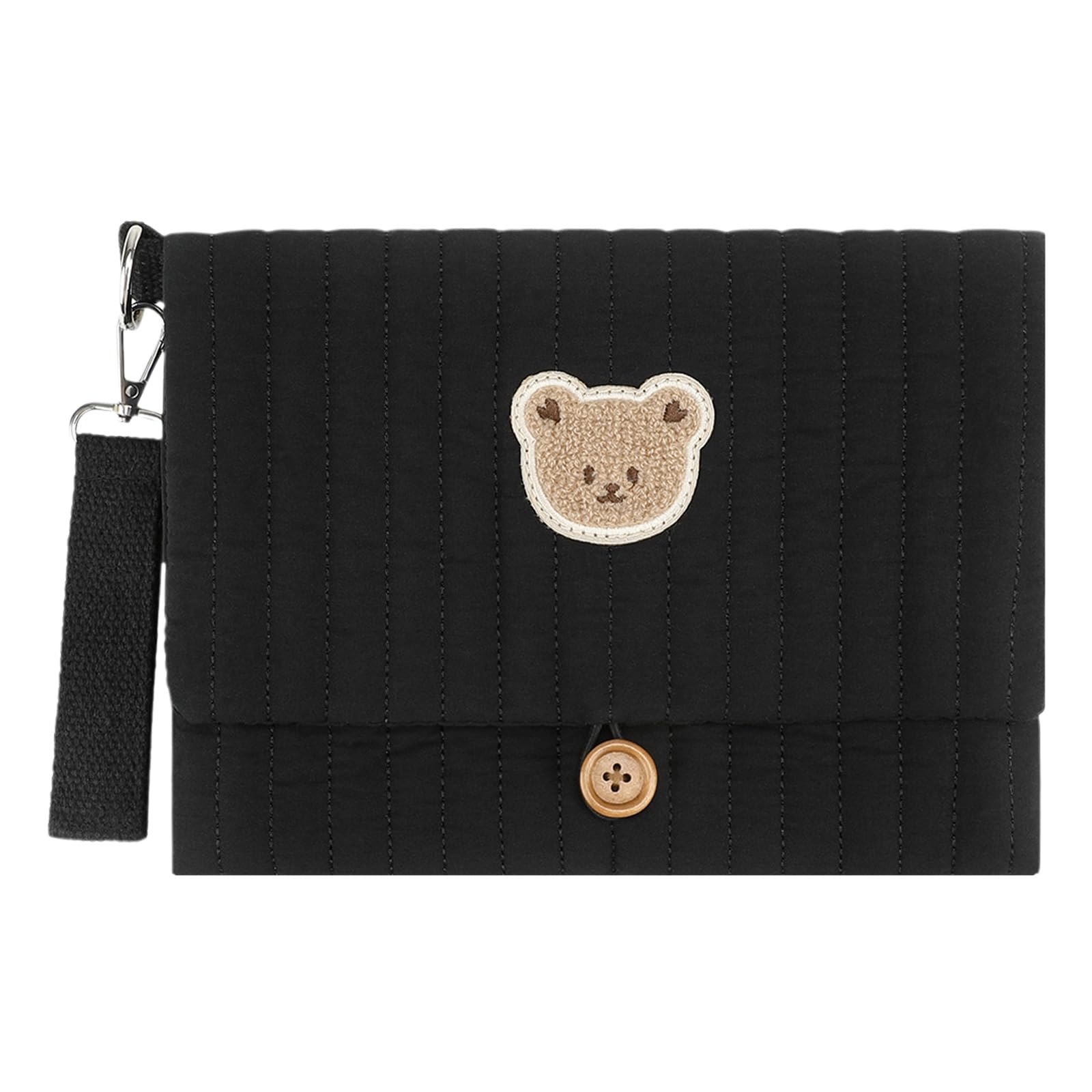 Cute Bear Embroidery Mini Travel Diaper Bag Waterproof Baby Diaper Bag Organizer Stroller Attachment with Wipes Pocket Travel Essential for Mom