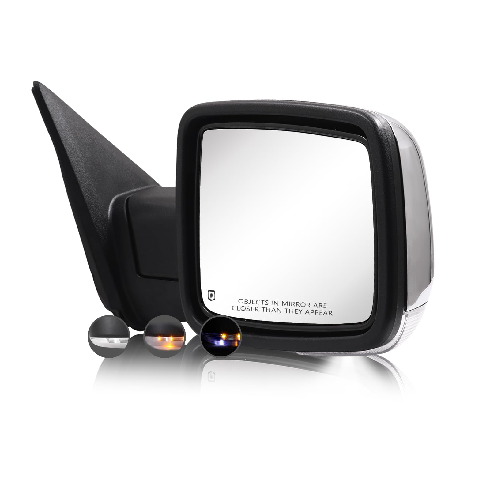 Side Mirror Compatible with Towing Mirror 2009-2018 Dodge Ram 1500 2010-2018 Dodge Ram 2500 3500 with Power Mirror Heated Turn Signal temperature sensor Only Right Side (chrome)