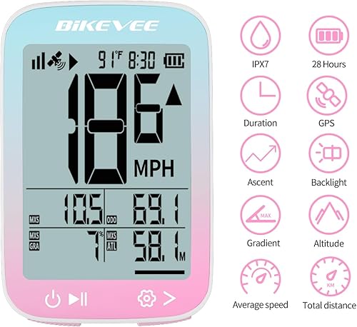Miniatura 6 de Computadora GPS inalámbrica para ciclismo con arranqueparada automática, retroiluminación automática, odómetro de bicicleta MPH KMH, velocímetro de