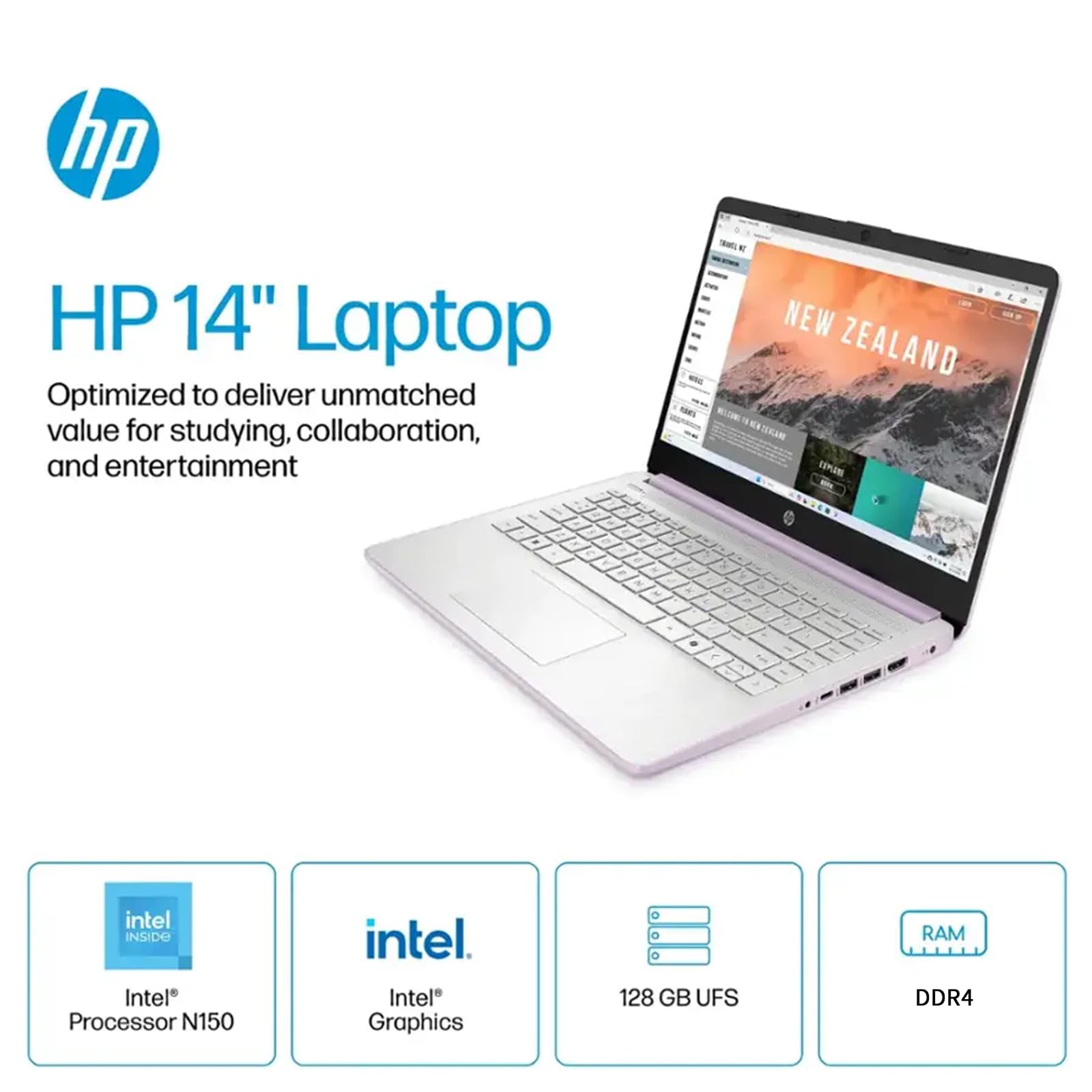 HP 14" HD Student Business Laptop, Intel Quad-Core N150, 16GB RAM, 384GB Storage, (128GB UFS+256GB SD Card), 1 Year Office 365, Slim Design, Webcam, HDMI, Bluetooth, WiFi, Win 11 S, Honey Lavender - 5