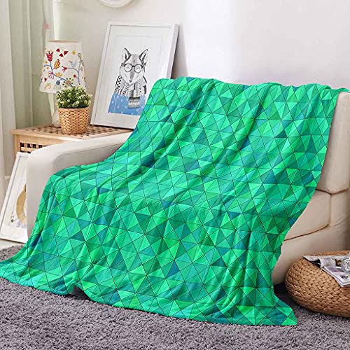 Couverture flanelle douce et moelleuse motif géométrique vert imprimé 3D