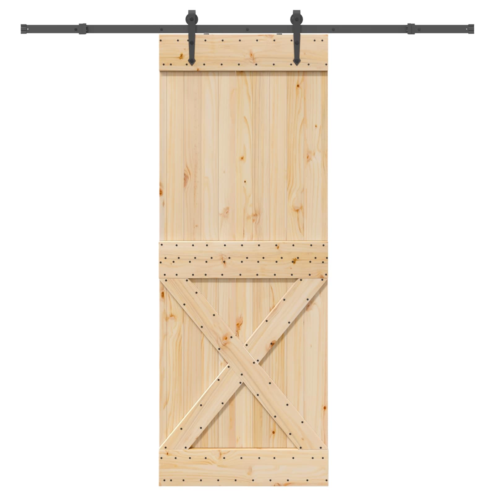 Narvik - Porta scorrevole in legno di pino massiccio, 85 x 210 cm, design loft, con sistema a binario, porta scorrevole salvaspazio per interni