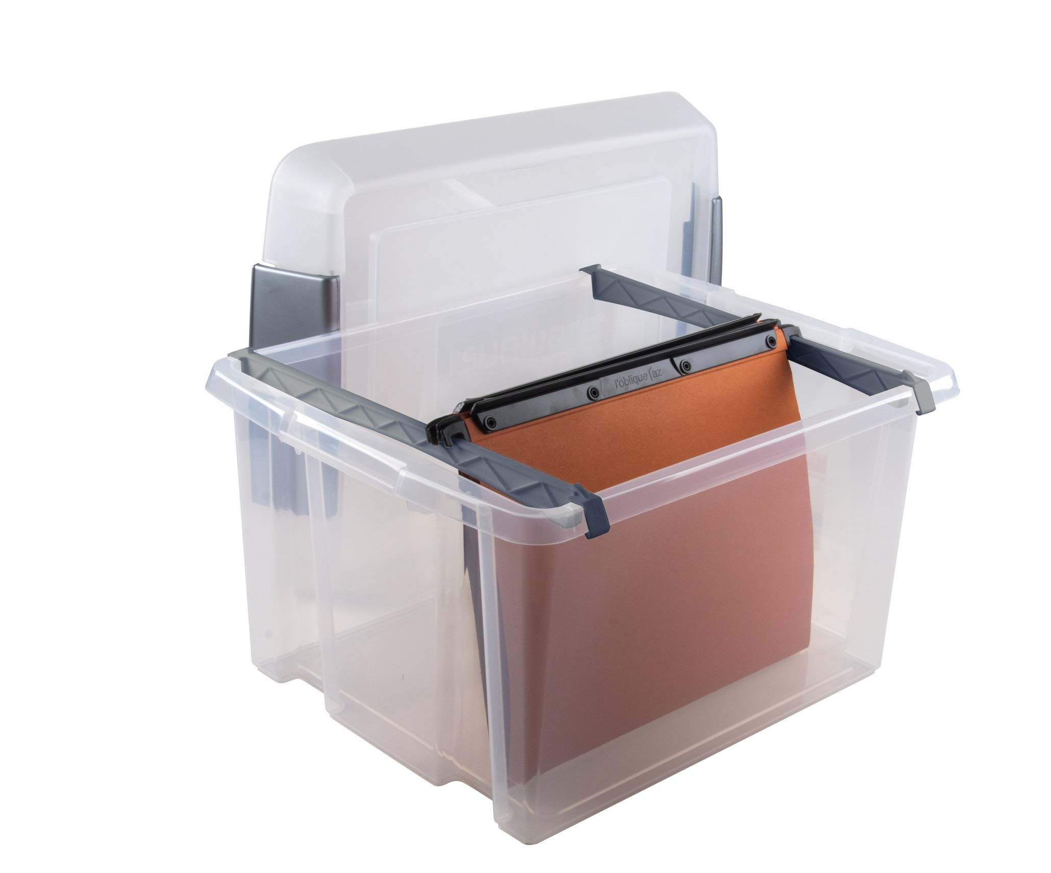 6 x Sunware Nesta Suspension Aktenbox 37 Liter+erhöhter Deckel+2 Streifen - 47,5 x 37 x 28cm - transparent/metallisch