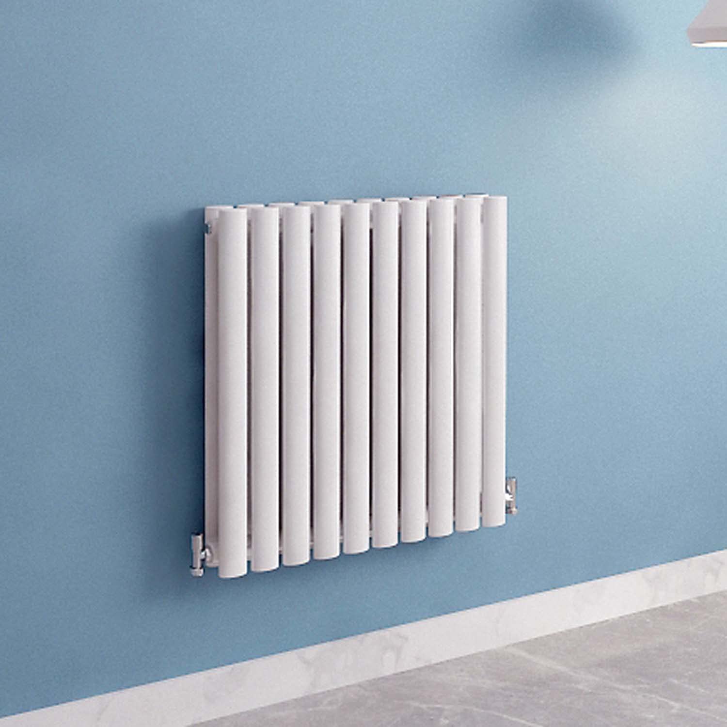 Acezanble∣White Radiators Double Oval Column Panels Horizontal 600mm Wide Low Radiator Centre Heating for Bathroom Kitchen Living Room Small Large Average