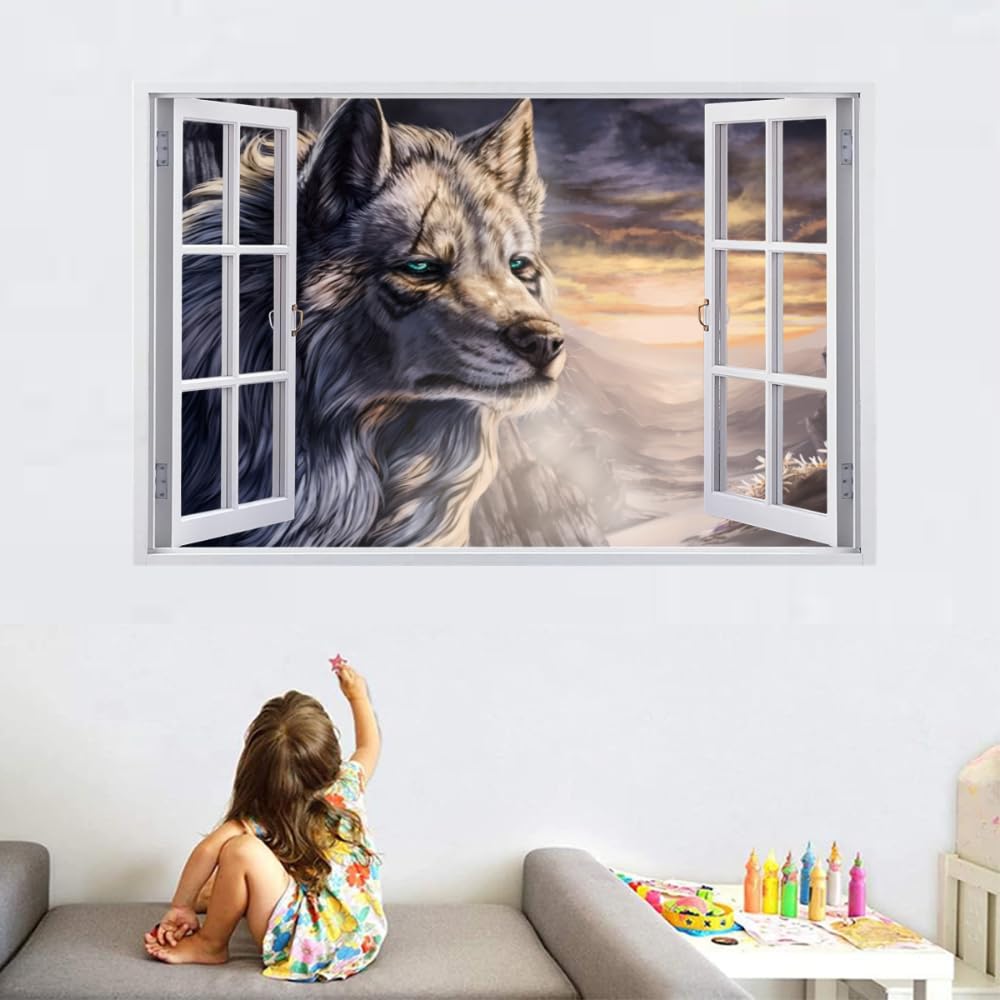 Vinilos Decorativos 3D Rotos Lobo Tatuaje De Pared Vinilo Extraíble Decoración Del Hogar Calcomanías Para Bebé Guardería Niña Niño Habitación Decoración De Pared 120x80cm