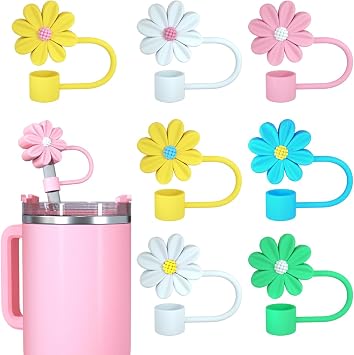 Straw Cover Caps for Stanley Cup, Compatible with 30&40 Oz Tumblers, 10mm Dust-Proof Reusable Straw Tips Lids, 7pcs Flowers