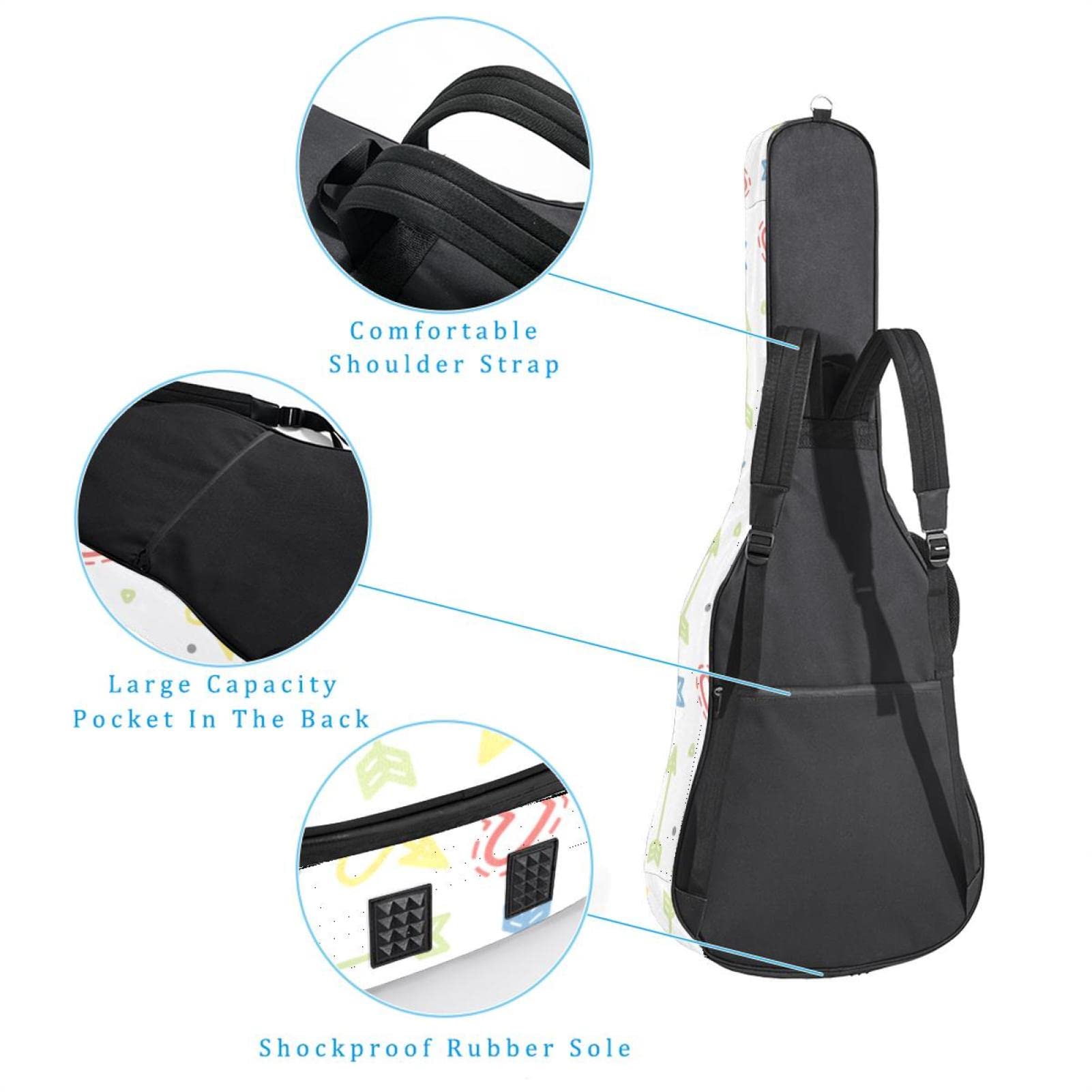 Akustikgitarrentasche Wasserdichter Gitarrenrucksack Dicke Weich Gepolstert Blau Geometrisches Blumenmuster Dreieck Muster Konzertgitarre Tasche, Farbe7, 42.9x16.9x4.7 in, Taschen-Organizer