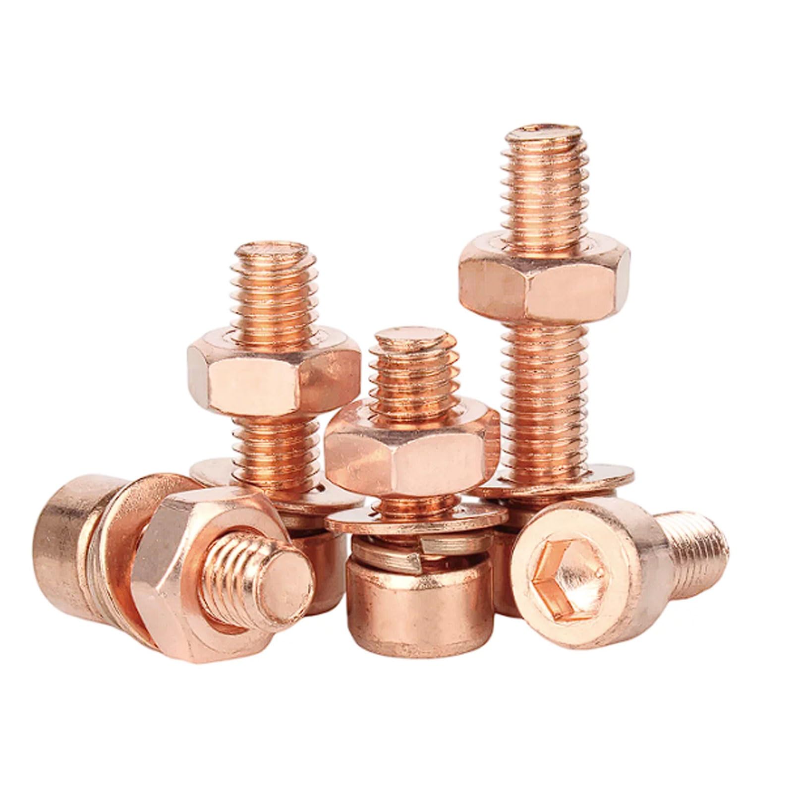 Kit de tuercas y tornillos de cabeza hueca hexagonal de cobre con arandelas planas y de resorte M3-M8