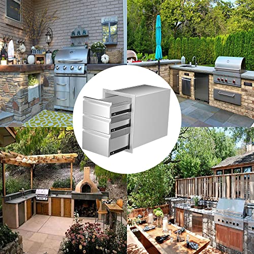 Emardom Outdoor Kitchen Drawers Stainless Steel, Flush Mount Triple For Outdoor Kitchens Or Bbq Island(14'' W X 20'' H X 23'' D) #TOP6