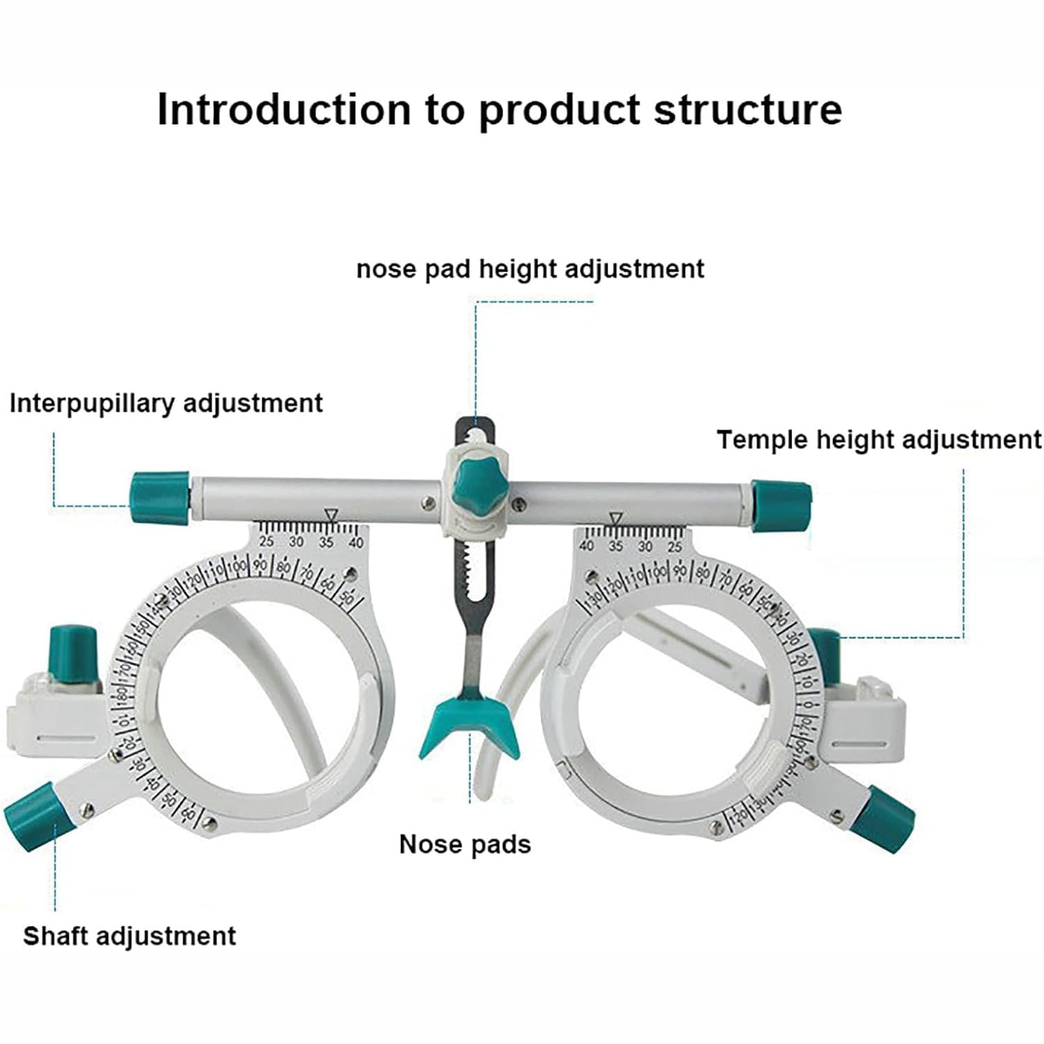 Telaio per optometria professionale ultraleggero, regolabile per distanza interpupillare 48-80 mm, ideale per centri di cura della vista e ospedali oculistici