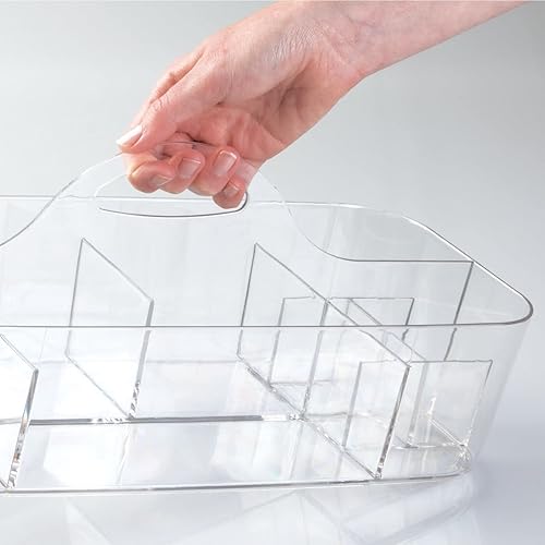 Miniatura 3 de mDesign Organizador de plástico dividido para arte y manualidades, con asa para oficina en casa y sala de estar, capacidad para lápices, crayones
