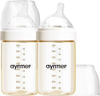 PPSU Natural Baby Bottle with Medium Flow Nipple, Anti-Colic, Wide Neck, Easy to Clean, 3 Months +, 8 oz, 2 Pack