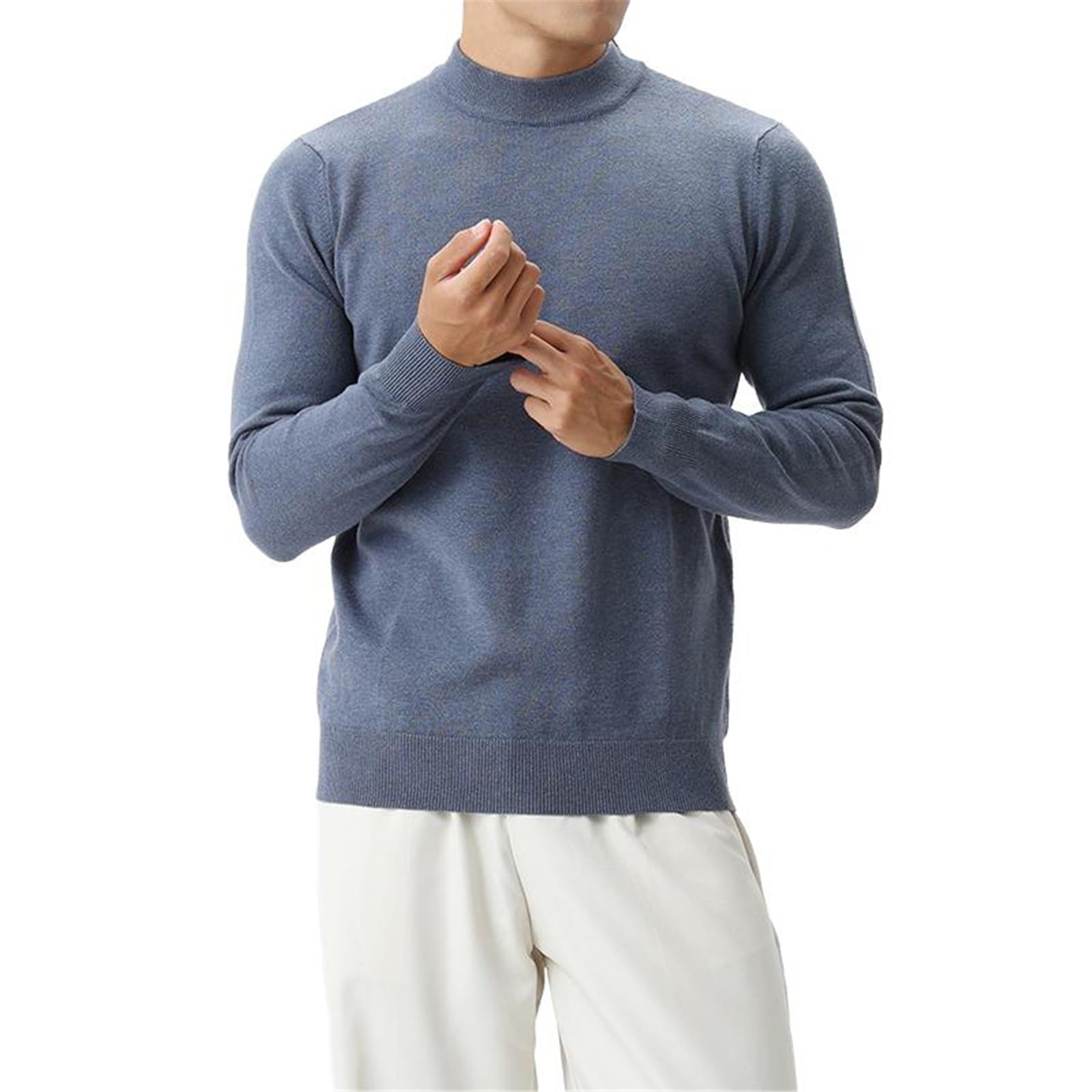 Męski sweter z dzianiny jesień zima półgolf wełna slim fit ciepła warstwa bazowa pulower topy męskie