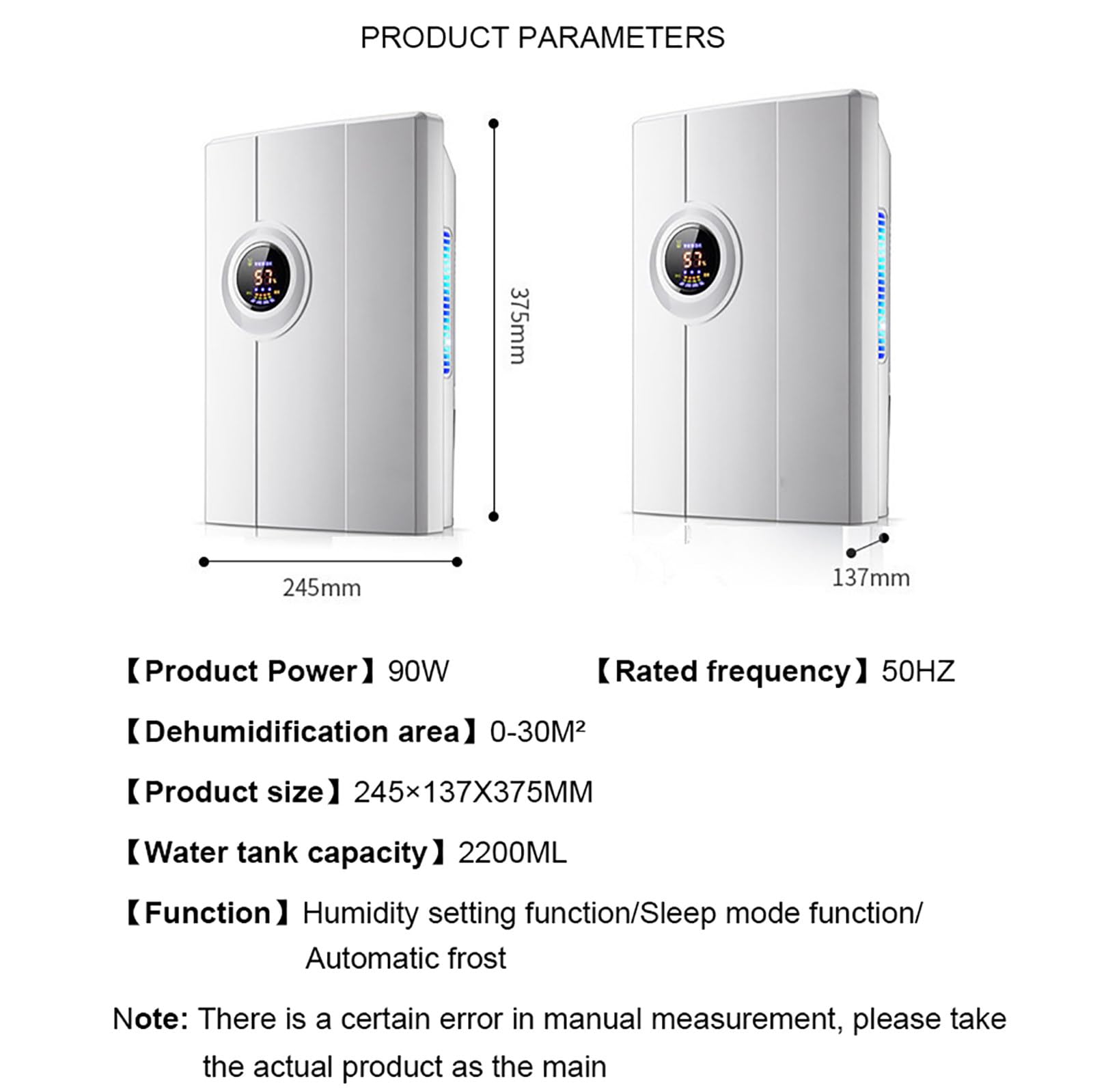 Inteligentny Osuszacz 2,2 L, Domowy Oczyszczacz Powietrza, WyśWietlacz LCD, Rura Spustowa + Pilot, Do 30 Sypialni I łAzienek