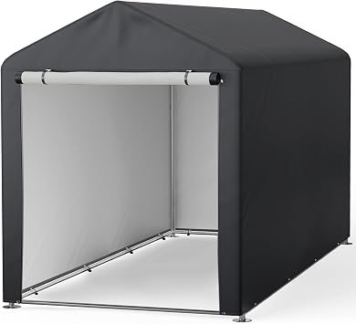 XEMQENER Bike Storage Shed 5x7 FT, Waterproof Outdoor Bike Tent, Portable Garage Car Shelter with Galvanized Steel Frame for Motorbike, Garden Tools, 159x219x175 cm, Dark Grey