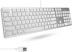 Macally Teclado ultrafino USB com fio com teclado numérico para Apple Mac Pro, MacBook Pro/Air, iMac, Mac Mini, computadores portáteis, Windows Desktop PC, prata (SLIMKEYPROA)