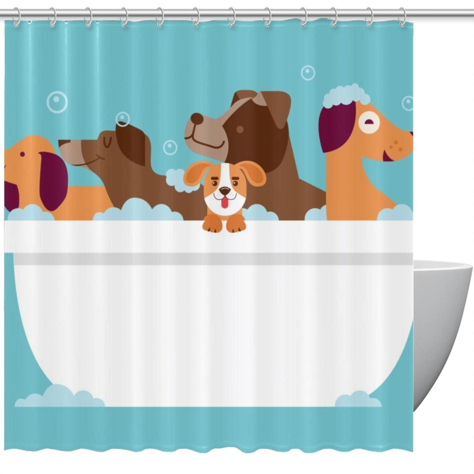 Rideau de douche sans odeur motif chien bleu pour protéger le sol de la douche