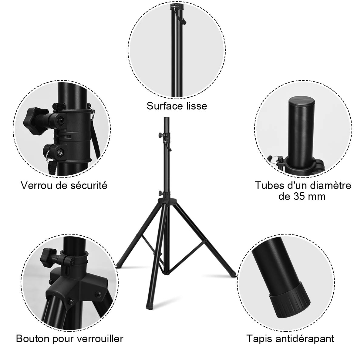 GOPLUS Support Pied d'Enceintes Télescopique, Grande Stabilité, Hauteur Réglable 97-183CM, Convient pour Fêtes, Studios de Musique, Charge Max 50KG