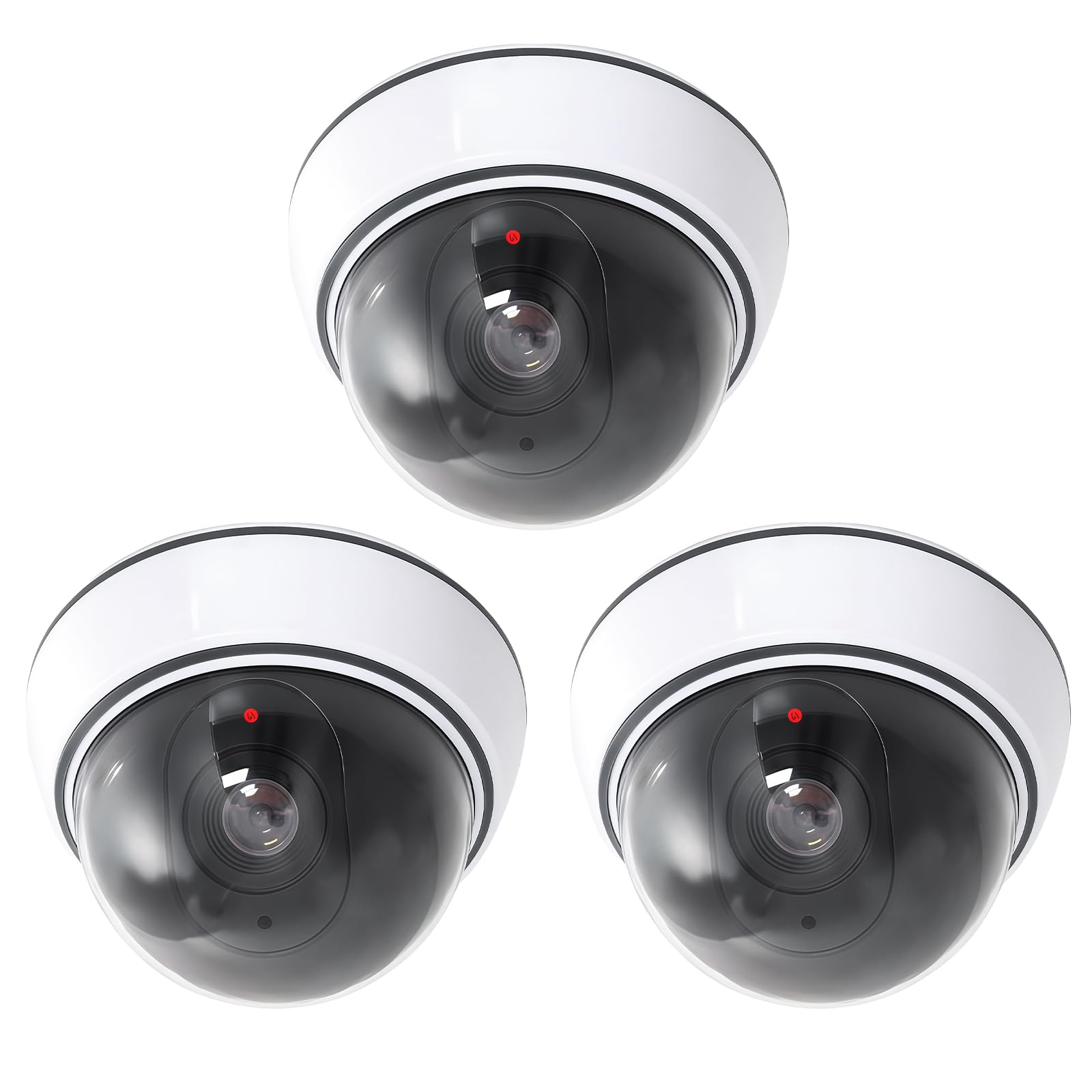 Caméra factice dôme avec lumière LED clignotante : Lot de 3 caméras factices pour l'intérieur et l'extérieur, caméra de surveillance factice avec matériel de montage – Solution de sécurité