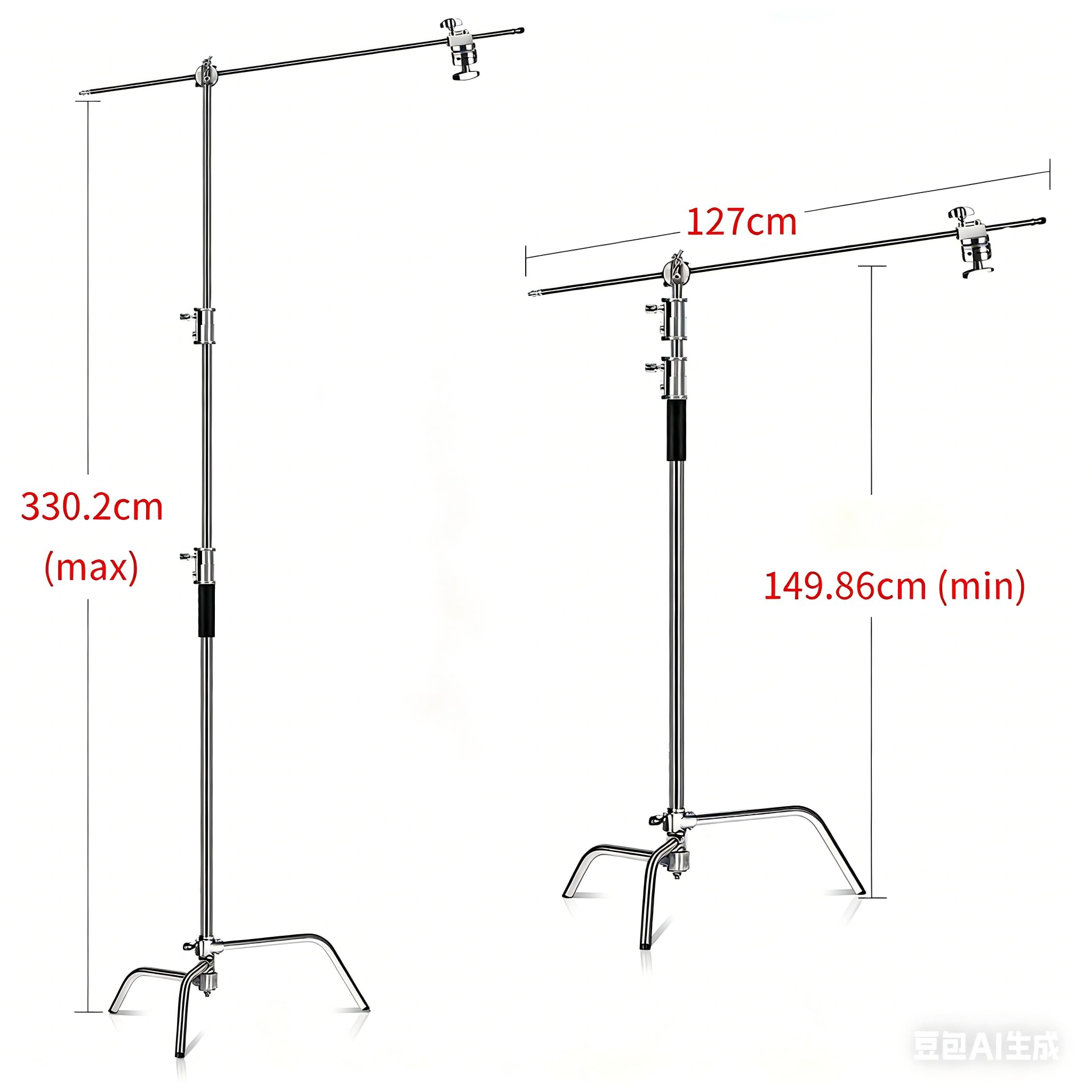 Bonnlo C Ständer, 150-300cm C Stand Stativ verstellbares Edelstahl-Stativ mit Auslegerarm für Fotoschirme, Reflektoren, Softboxen und Lampen