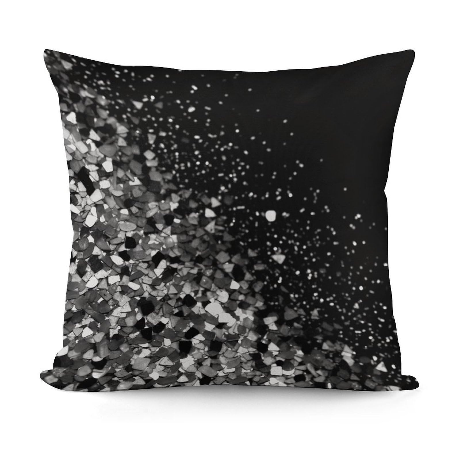 VstaDank Decorative Black White Glitter Throw Pillow Covers Luxury Soft Pillowcases Fluffy Plush Accent Pillow Cases Personalized Square Lumbar Pillows Shells for All Seasons 18" X 18"