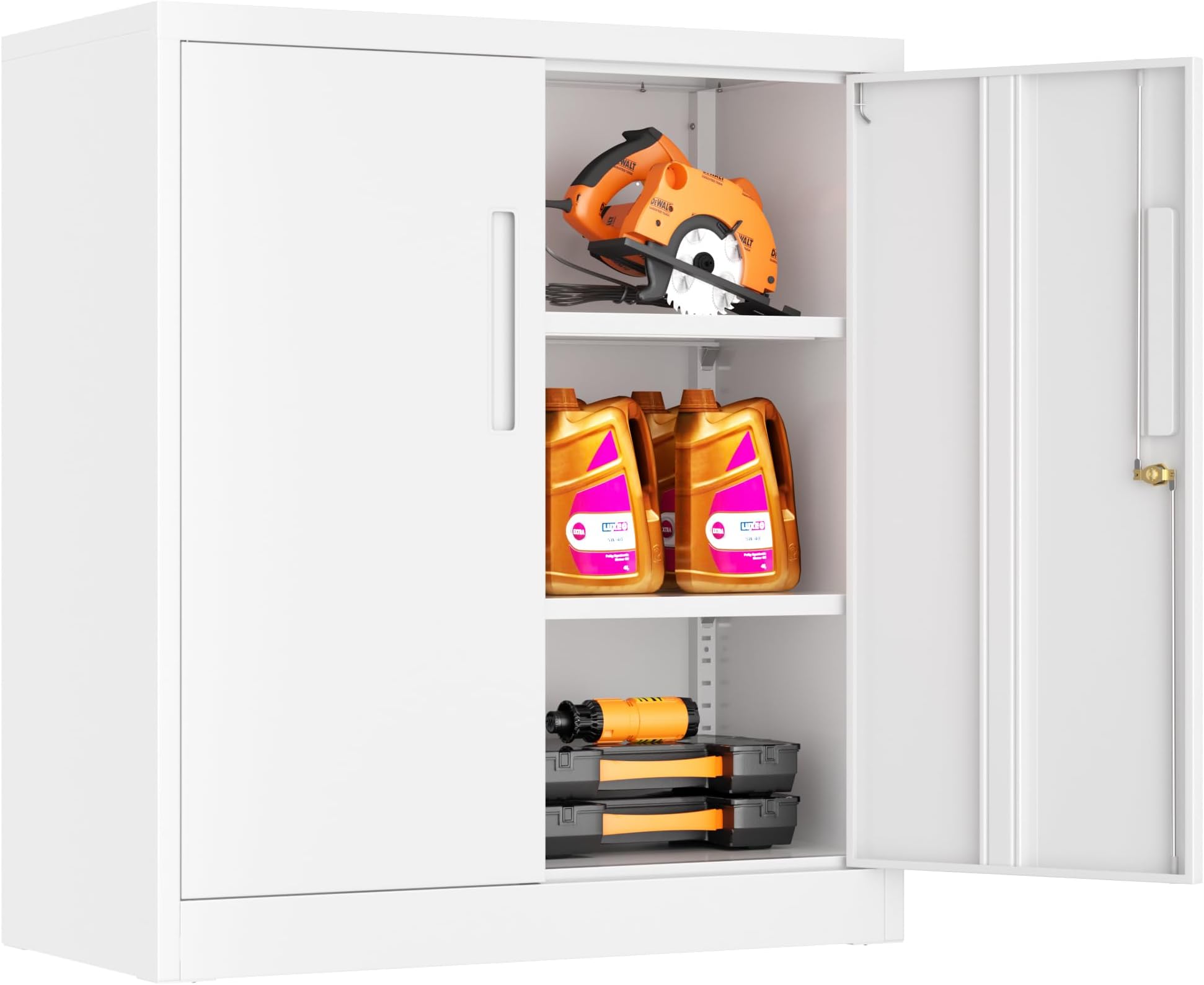 INTERGREAT Metal Garage Storage Cabinets with Lock, 36" Lockable Storage Cabinet with 2 Locking Doors and 2 Adjustable Shelves, Small Steel Cabinet for Home, Warehouse, Garage(White)
