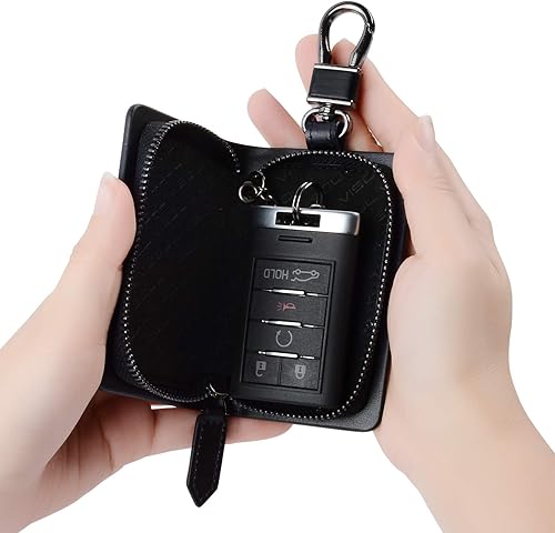 Miniatura 6 de VISOUL Leather Car Key Fob Case Holder for Men and Women, Zipper Keychain Protector Cover with Metal Hook for House Keys