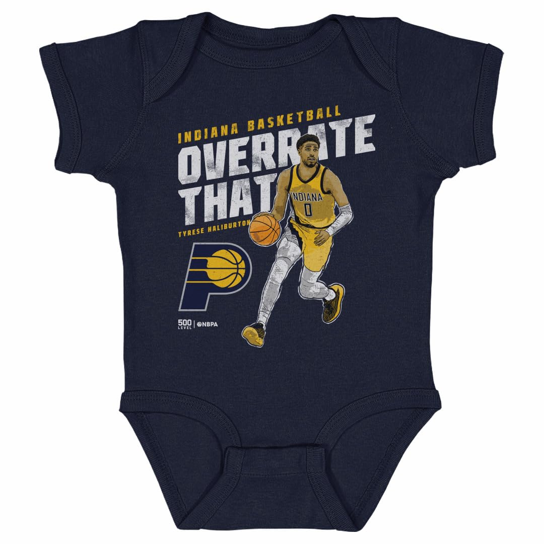 500 LEVEL Tyrese Haliburton Indiana Pacers One-Piece Infant Bodysuit - Tyrese Haliburton Indiana Pacers Overrate That WHT (Navy, 6M)