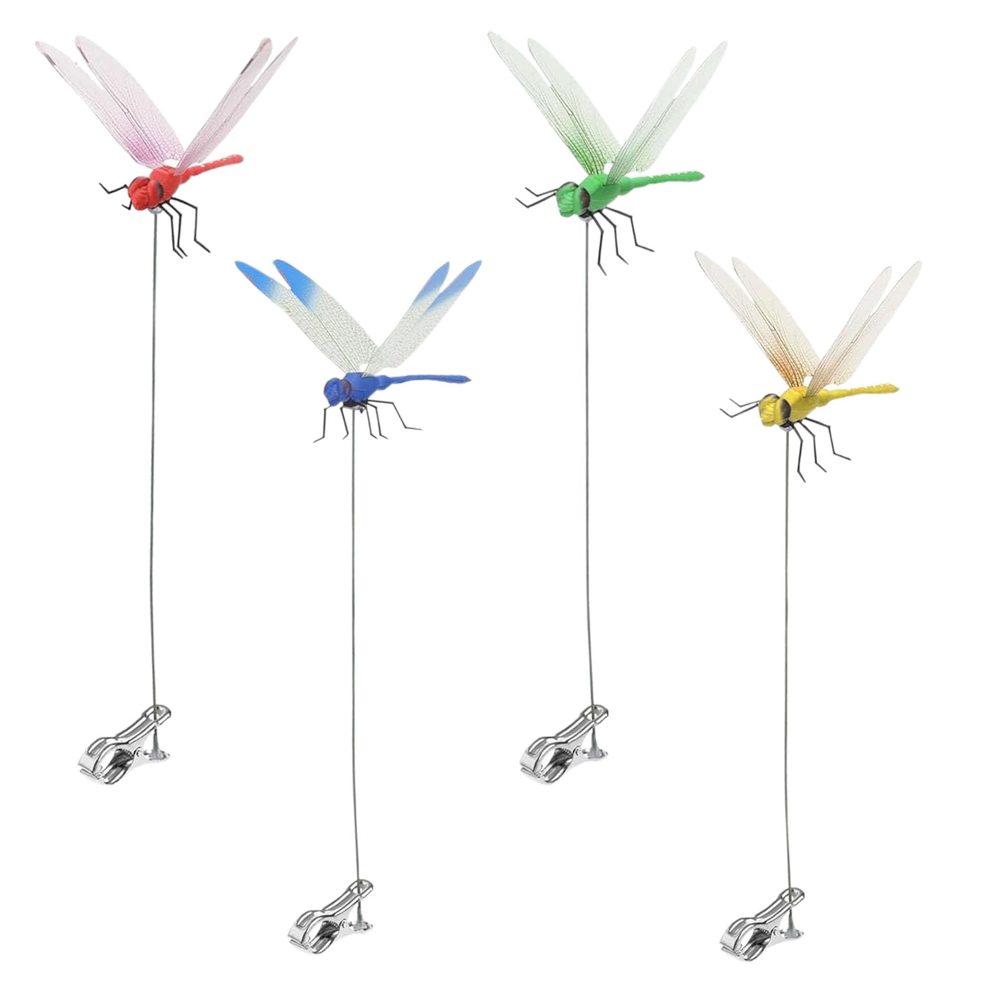 UGpine4PCS Fake Dragonfly Clips,Outdoor Simulation Dragonfly Clip,Natural Organic Concept Insert Pole Clip,Gardening Decoration Insert Plaque Patio Garden Decoration