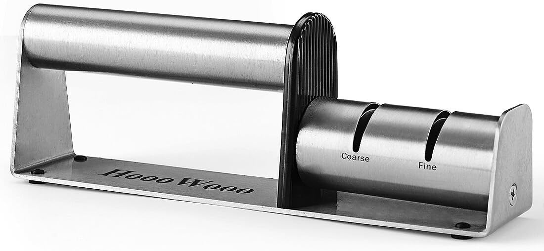 HoooWooo Chefs’ Choice Knife Sharpener for All Kinds of Knives, Stainless Steel Body with 2 Stages Sharpen System Coated with Diamond-Repair and Restore Knives.