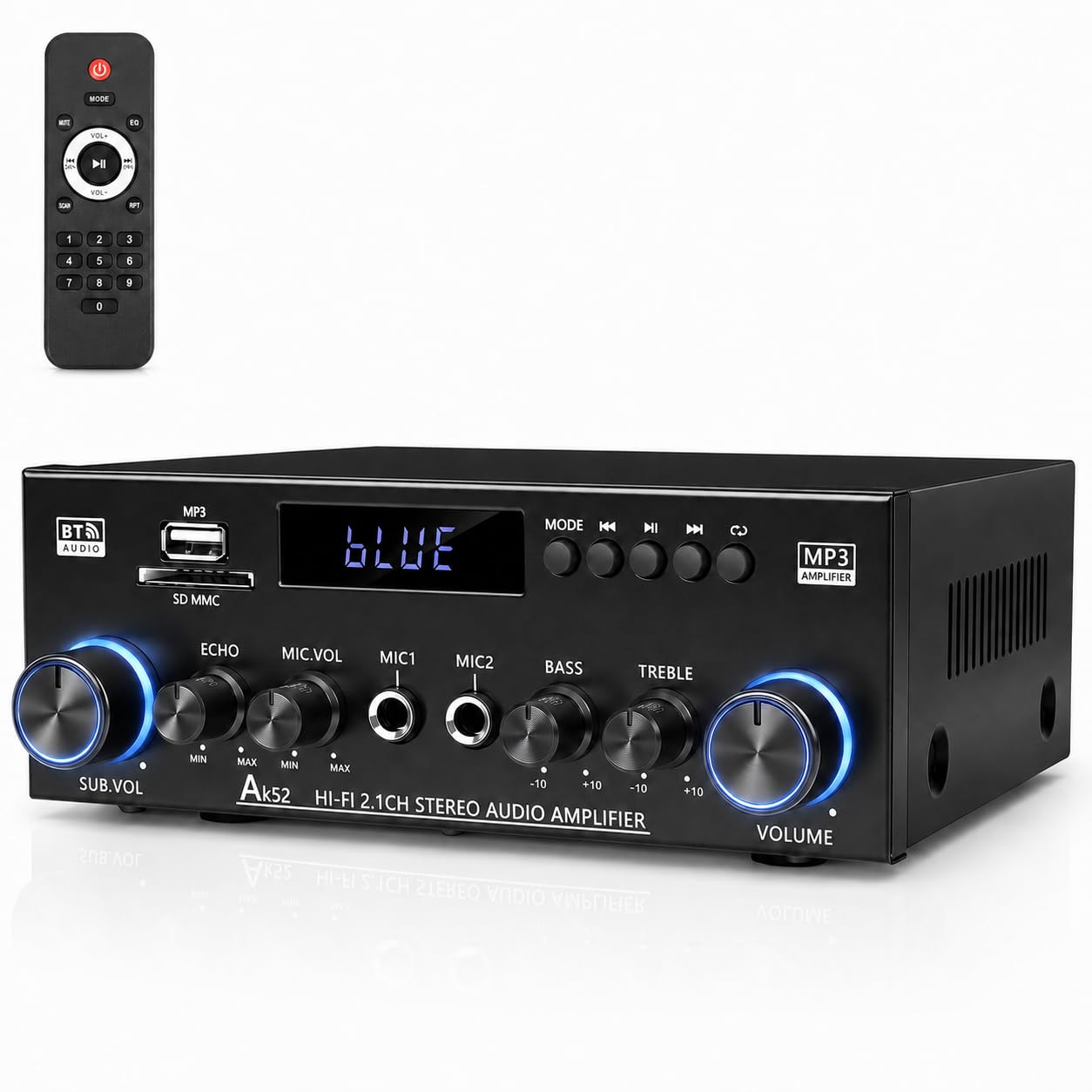 Bluetooth 5.0 Stereo Amplifier, 2.1 Channel 400W Home Audio Stereo Receiver for 2 Passive…
