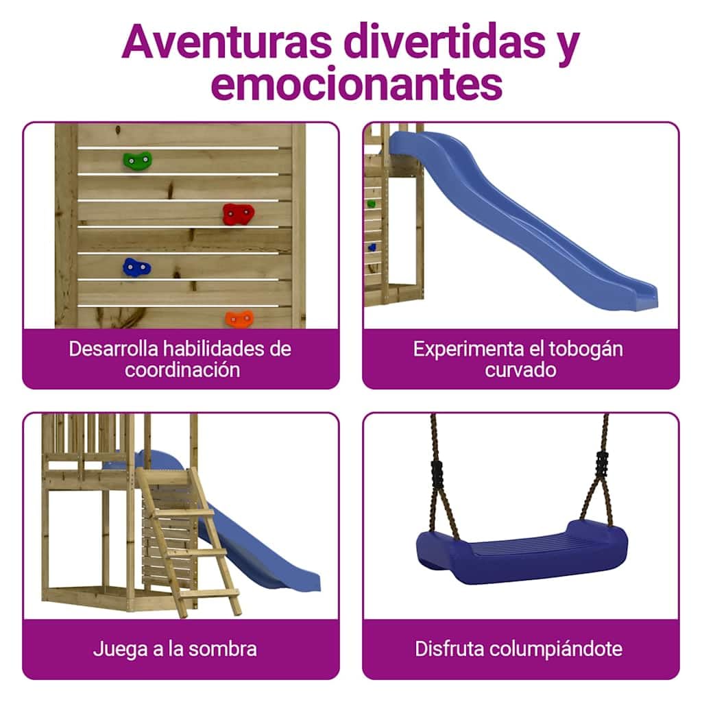 vidaXL Parque Infantil de Exterior Madera de Pino impregnada, Juego de Columpios de jardín, casa de Juegos con Columpio, Juego de Columpio y tobogán