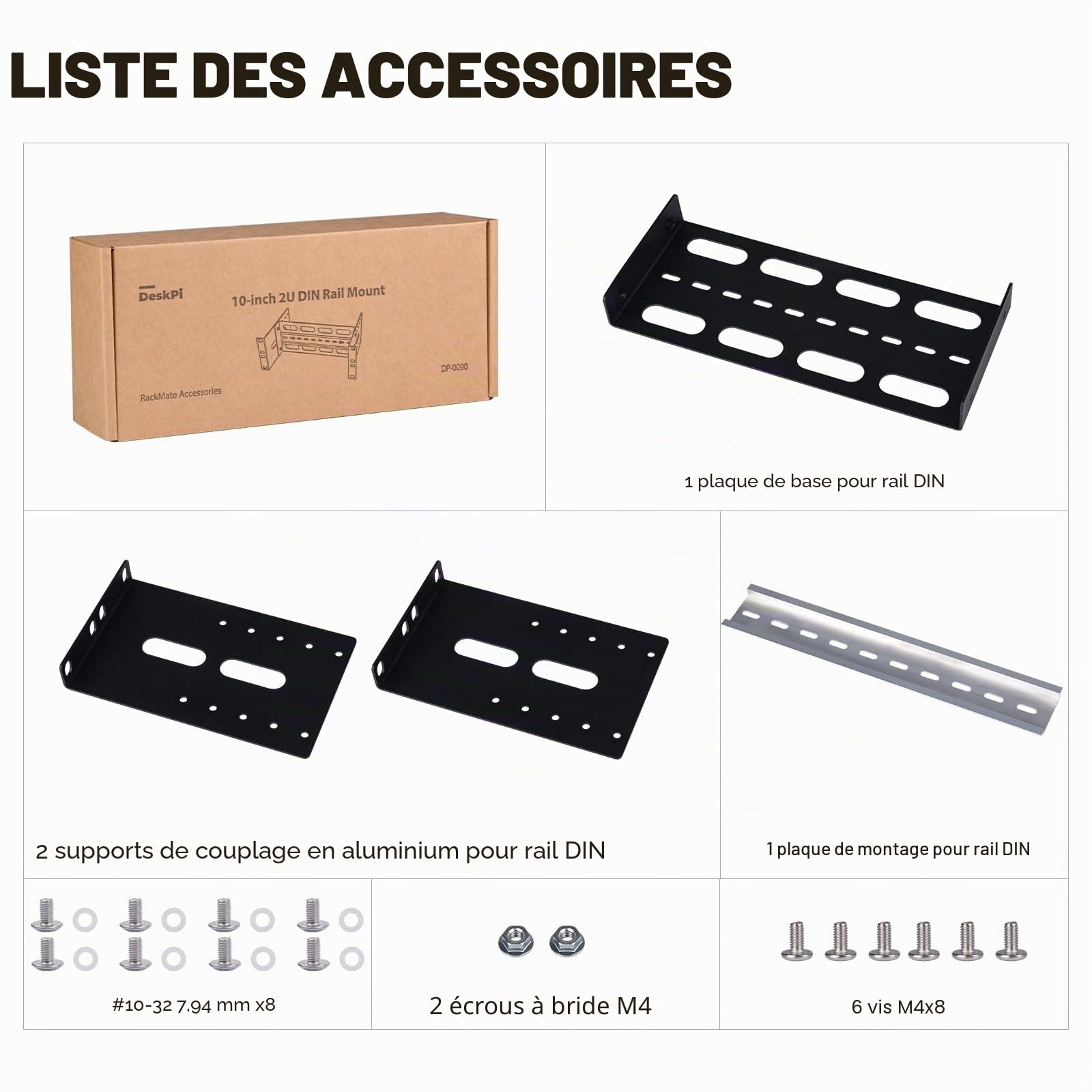 GeeekPi Support de montage sur rail DIN à profondeur réglable 2U de 10 pouces pour DeskPi RackMate T1/T0/T2/T0 Plus/T1 Plus, compatible avec les appareils de réseau industriel de 35 mm et armoire