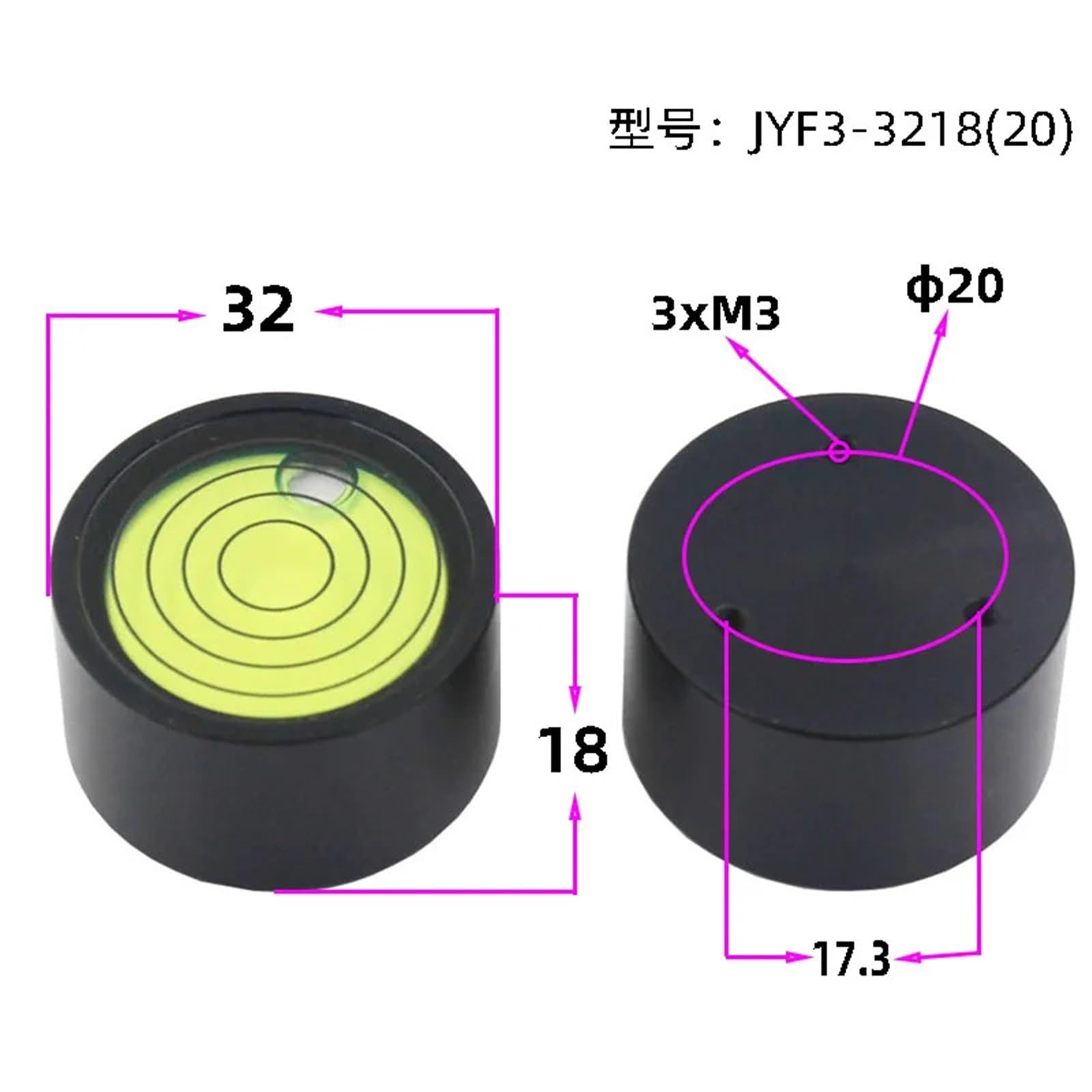 Medición de nivel de superficie, Spirit Level Bubble Bead 1.0mm/m Accuracy With Mounting Hole 32x18mm