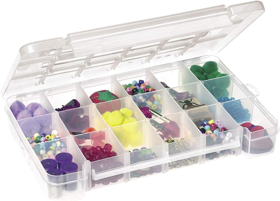 Akro-Mils 05905 Plastic Portable Parts Storage Case for Hardware and Crafts with Hinged Lid and 5 Adjustable Dividers, (14-3/8-Inch x 9-1/2-Inch x 2-1/2-Inch), Large, Clear