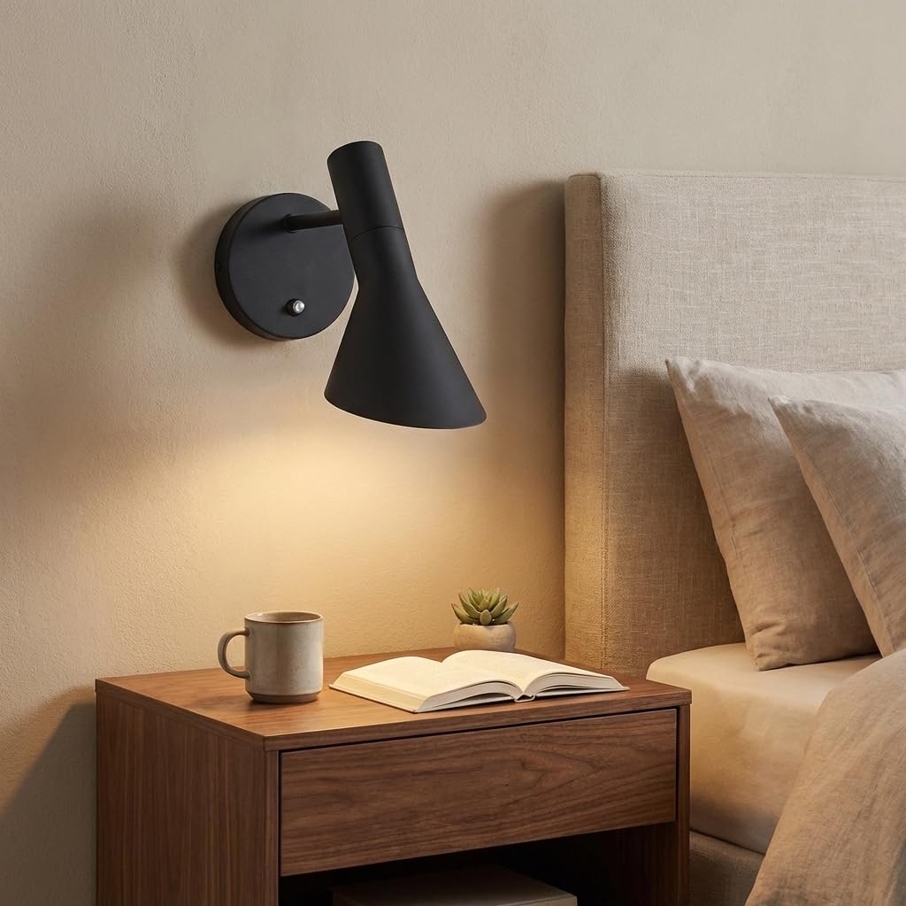 BARCELONA LED Wandleuchte Melisa aus hochwertigem Aluminium in Schwarz, Retro Design Schwenkbarer Wandleuchten, E27 Ideal für Schlafzimmer Nachttisch, Wohnzimmer & Flur, Moderne Innenbeleuchtung