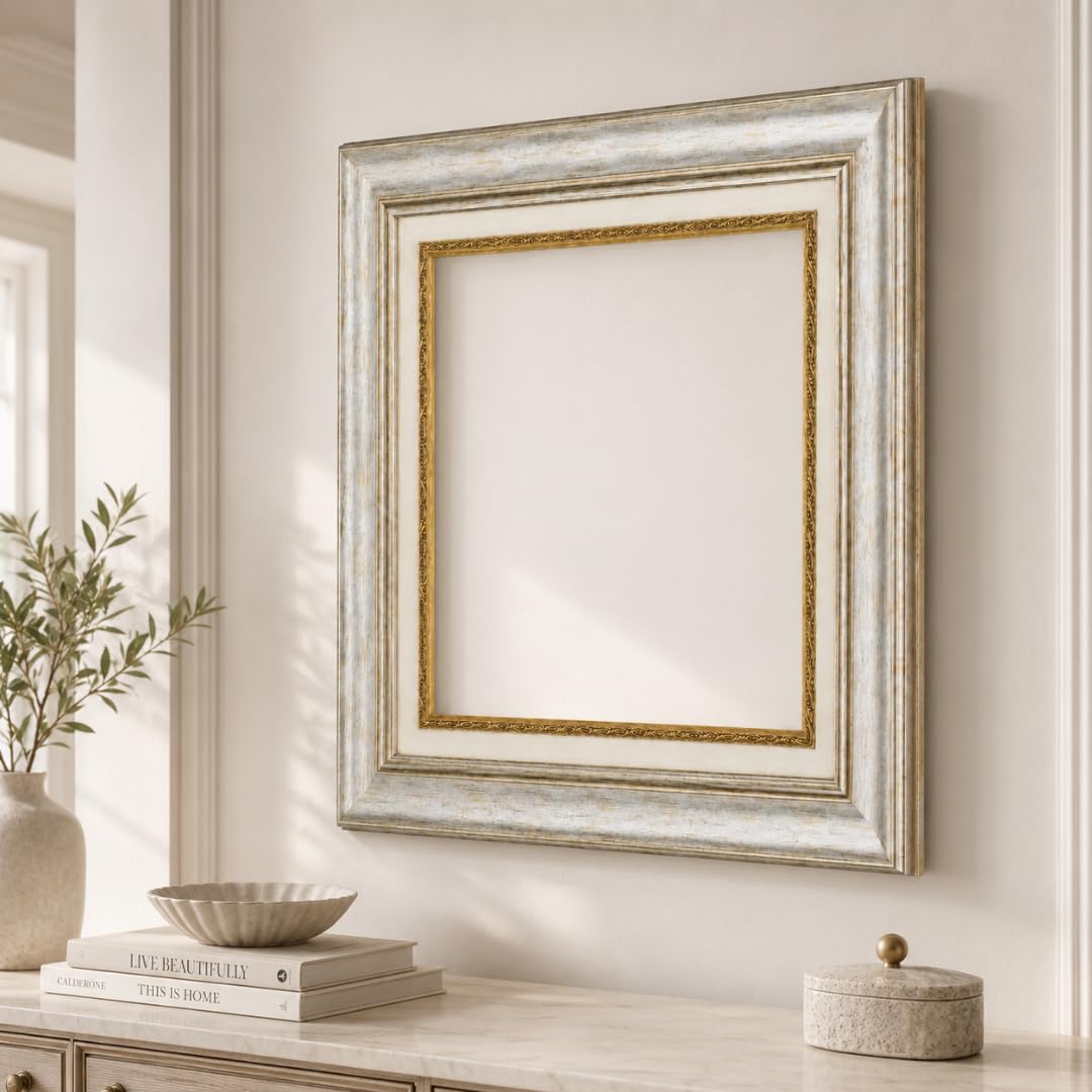 Maestri Artigiani - Cornice Per Quadri Tele Champagne Argento Passepartout (25 x 30 cm + passepartout, ARGENTO)