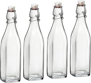 17oz Swing Bottle (Set of 4) - Reusable Glass Bottles with Airtight Leakproof Swing Tops, BPA-Free Office Water Bottle, Great for Homemade Syrups, Dressings, Infused Oils, Fresh Juices