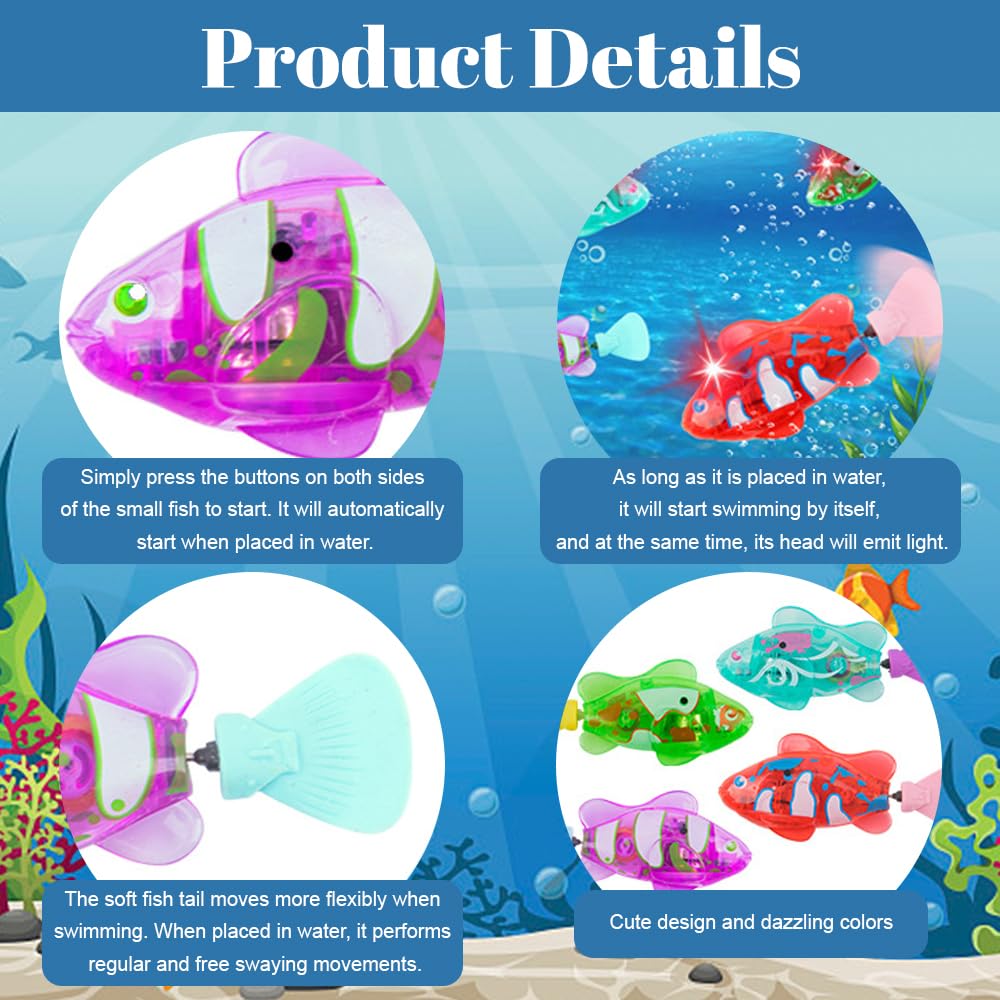 4 pezzi Pesci Robo Fish, Pesci Elettrici Luminosi, Giocattolo Elettronico, Pesce Giocattolo Bambino Elettronica, Robot Fish per Bambini, Gatti