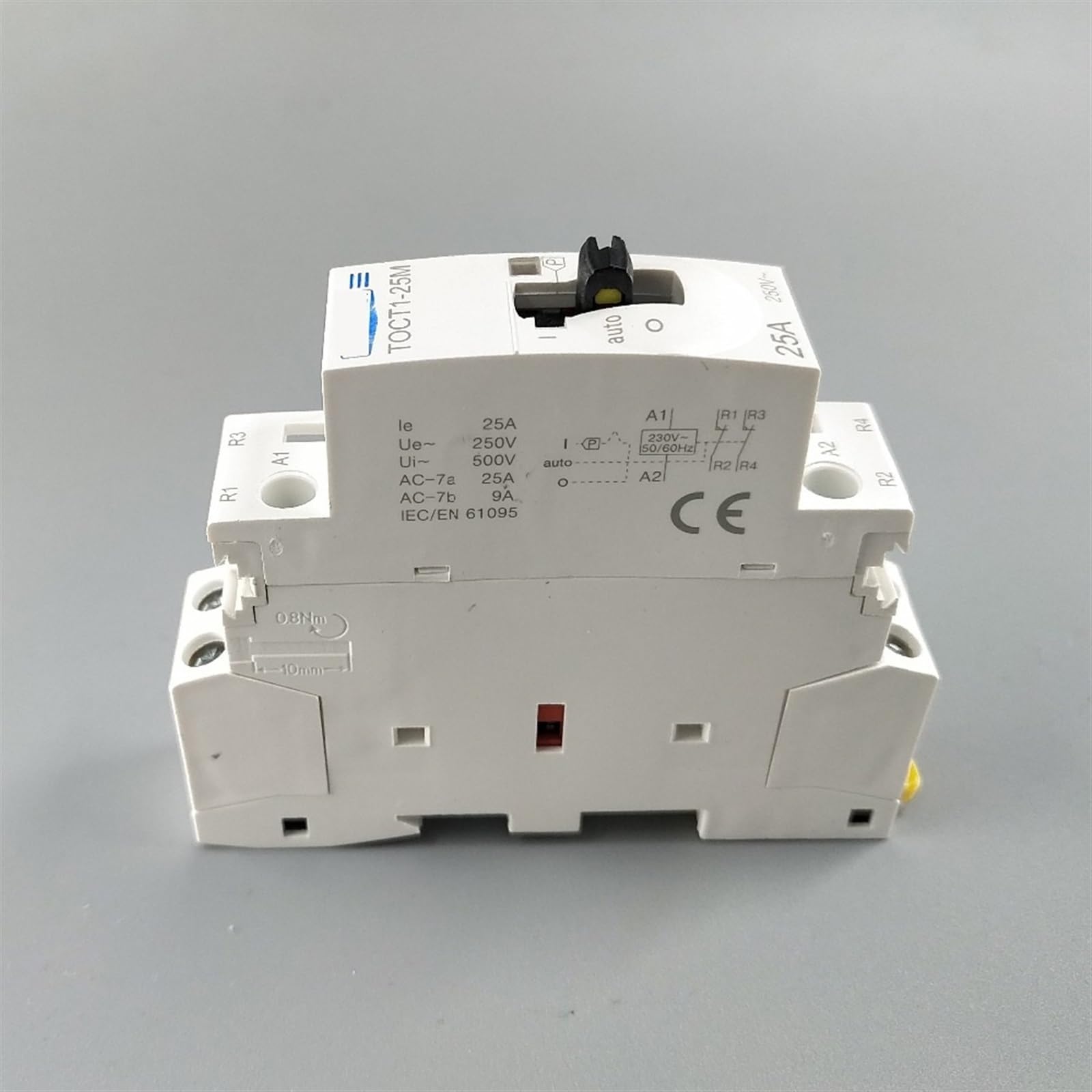 Stycznik modułowy AC do użytku domowego na szynie DIN 2P 25A 220V/230V 50/60 Hz z ręcznym przełącznikiem sterującym 2NO lub 1NO 1NC lub 2NC 1 szt. (1NO 1NC)