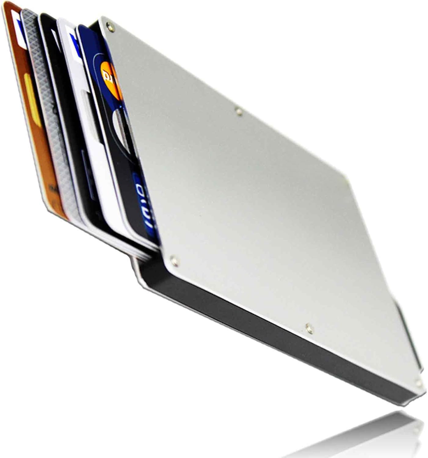 Pop Up Wallet, Slim Minimalist RFID Blocking Credit Card Holder for Men, Compact Metal Case, Ultra Thin, Silver, 1-5 Cards Capacity