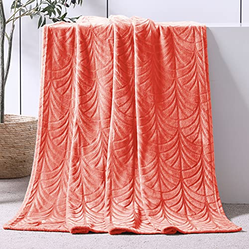 Whale Flotilla Flannel Fleece Throw Blanket for Couch, Soft Fluffy Velvet Sofa Blanket with Decorative Vintage Pattern for All Season, Warm and Lightweight, 50x60 Inch, Coral