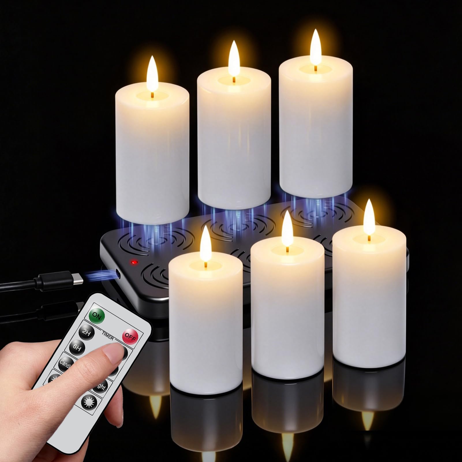 4.5" Rechargeable Flameless LED Pillar Candles with Remote Timer