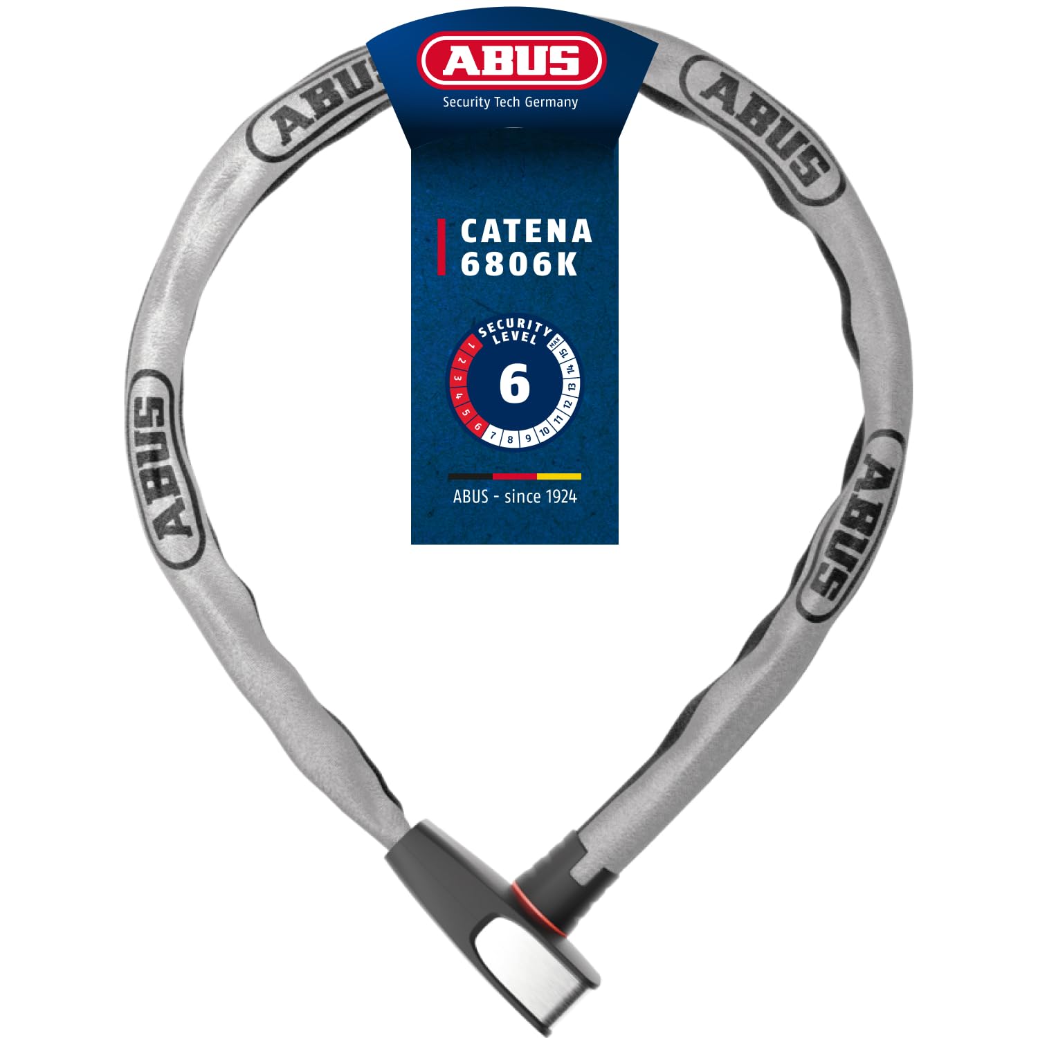 ABUS Kettenschloss Catena 6806K – Leichtes Fahrradschloss aus gehärtetem Stahl mit modischem Textilschlauch – Vierkantkette mit ABUS-Sicherheitslevel 6