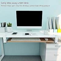Vista 4 de Bandeja para teclado debajo del escritorio, plataforma deslizante, estante para cajón de mesa de computadora, soporte ajustable para brazo de codo